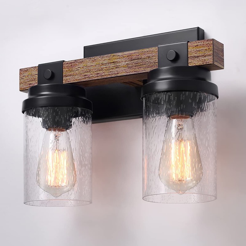 2-Light Farmhouse Vanity Lights for Bathroom, Rustic Bathroom Light Fixtures