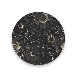 Kuizee Ceramic Drink Coasters Set Moon Phases Sun Zodiac Mysterious Astrology Absorbent Coaster Apartment Kitchen Room Bar Decor Round Cork Base 3.9 Inch,1PCS