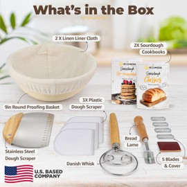 Banneton Bread Proofing Basket, 9inch Round Sourdough Starter Kit, Sourdough Bread Baking Supplies and Baking Accessories, Banneton Basket Gift Set