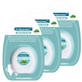 Dental Floss，Portable Micro Wax Flat Wire Floss, Effective Plaque Removal, Shred Resistant, Extra Wide Cleaning Surface, Smooth & Easy Slide, Mint Flavour- 54.6 Yards x 3 Units
