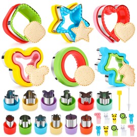 30Pcs Sandwich Cutter and Sealer for Kids Fruit Cutters Shapes Food Picks Crustless Sandwich Shape Cutters Decruster Sandwich Maker DIY Cookie Cutter Boys Girls School Bento Box