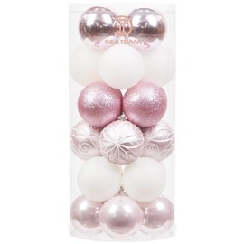 Sea Team 24-Pack Christmas Ball Ornaments with Strings, 60mm/2.36-Inch Medium Size Baubles, Shatterproof Plastic Christmas Bulbs, Hanging Decorations for Xmas Tree, Holiday, Wedding, Party, Pink