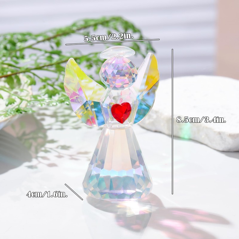 Figura de ángel transparente con corazón rojo, regalo para mujer