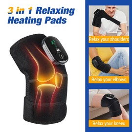 Knee Massager with Heat and Vibration, Knee Heating Pad for Arthritis with Massage, Heated Knee Brace Wrap Black