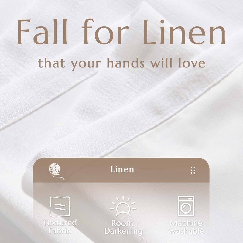 jinchan Linen Blend White Curtains 108 Inches Extra Long for