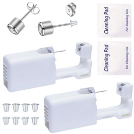 SLVIEKAE Self Ear Piercing Gun Earring, 14 Pack at Home Disposable Piercing Kit No Pain Easy Use Ear Piercing Gun Kit Tool with Gold Stud Silver Stud (White- silvery)