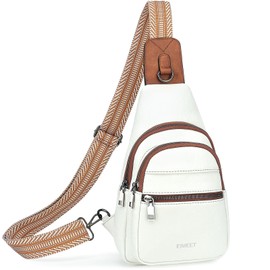 EIMEET 7L Sling Bags for Women Men Crossbody Bags Fanny Packs Chest Bags for Travel Sports Hiking Faux Leather White