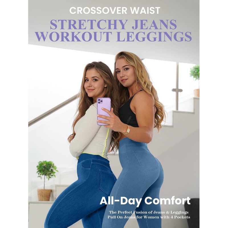 AIMILIA Crossover Jeggings for Women Tummy Control High Waist Pull