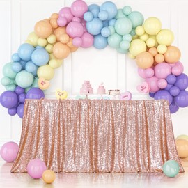 3E Home Rose Gold Sequin Tablecloth Rectangle Sequin Table Cover For Wedding Party Banquet Rose Gold Tablecloths 60" X 102" (150cm X 260cm)