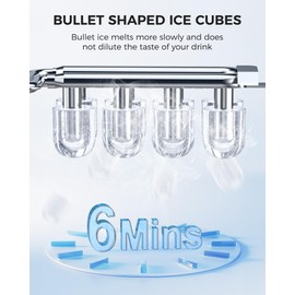 COWSAR Ice Maker Countertop, Portable Ice Machine with Self-Cleaning, 26.5 lbs/24Hrs, 8 Ice Cubes in 6 Mins, Ice Basket and Scoop, Ideal for Home, Kitchen, Bar, Camping