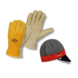 Premium Leather Work Gloves Medium With FREE Assorted Welding Cap Top-Grain Cowhide Heavy Duty Working Gloves Men & Women,Safety Gloves