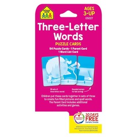 School Zone Three-Letter Words Puzzle Cards - 56 Flash Cards for Toddler, Preschool, Kindergarten, Letter Recognition & Spell Words for Ages 3+