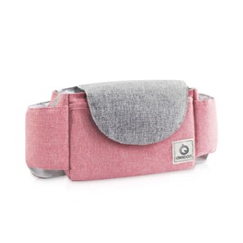 SONARIN Pram Organiser, Buggy Organiser, Buggy Bag with Drink Holder, Velcro Webbing, Thickened Strap Used as a Handbag, Universal Fit All Buggy Models (Pink)
