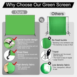 Shirtal 7x6.5ft Green Screen Backdrop Kit,Movable Backdrop Stand with Wheels and Greenscreen Background for Video Recording,Streaming.