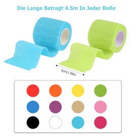 ZEFAN 12 Rollen Selbstklebender Verband, Fixierbinde Selbsthaftend, Bunte Elastischer Verband Zum Schutz Des K?rpers Oder Bei Schmerzhaften Schwellungen, Tierbinden(5cm x 4.5m)