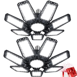 YIQIBRO Garage Lamp LED 200 W Pack of 2, 20000LM 6500K Malleable LED Workshop Ceiling Light with 7+1 Adjustable Panels, E26/E27 Workshop Lamp Garage Light for Basement Shop Workshop Warehouse