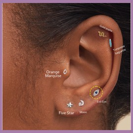 THE JEWEL PICK - arete de nariz sin rosca de 20 g, arete de espalda plana de 8 mm, aretes de titanio de 6 mm, aretes de siesta para piercing de hélice, joyería de concha, circonita cúbica de 3 mm,