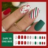 Christmas Fake Nails, 24pcs Christmas Stick On Nails, Square False