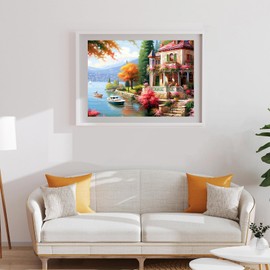 GLXPOG Diamond Painting, Landscape House 5D Diamond Painting Pictures Adult Full Drill Diamond Painting Embroidery Rhinestone for Wall Home Decor 30 x 40 cm