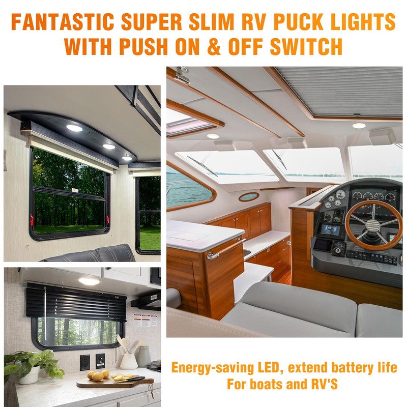 Facon 3.5" LED RV Puck Light Surface Mount - 2Pack,
