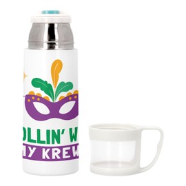 Thermoskanne aus Edelstahl mit integrierter Tasse – Rollin With My Krewe Mardi Gras Carnival Mask – 350 ml – Thermosflasche