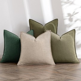 MIULEE Neutral Green Linen Pillow Covers Pack of 4 Decorative Nautral Solid Throw Pillow Covers Accent Boho Farmhouse Couch Pillowcases Modern Home Decor for Living Room Bed Sofa Spring 18x18 Inch