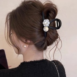 Light Luxury White Camellia Pearl Hair Clip for Updo & Half-Up Styles - Small Automatic Pin 8cm 20ea