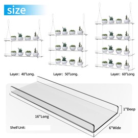 ZerzSemp 2-Pack Hanging Acrylic Plant Shelves for Windows, Each Tier 16 Inch Long, Height Adjustable Clear Hanging Indoor Windows Wall Hanging Plant Shel for Kitchen, Bedroom, for Various Plants