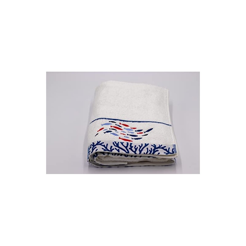 Lex's Linens Fish & Coral Embroidered Bath Towel