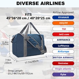 for Easyjet Airlines Cabin Bag 45x36x20 cm Underseat Travel Foldable Duffel Bag Holdall Tote Bags Overnight Carry on Luggage for Women and Men(30L, Navy Blue)