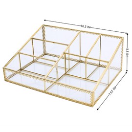 WHSLILR Vintage Gold Makeup Organizer - Glass Makeup Organizer Countertop Organizer for Make-Up Brushes Vanity, Tabletop Organizer Display Case for Bathroom, Vanity, Drawers GJB001