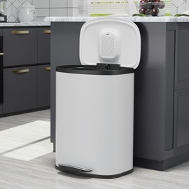 Heavy Duty Dumpster 13 Gallon 50 L, Pedal Large Trash Can with Soft-Close Pedal Oval Lid, Stainless Steel Thickened Body, Add Carbon Garbage Can for Kitchen, Commercial, Home and Office, White