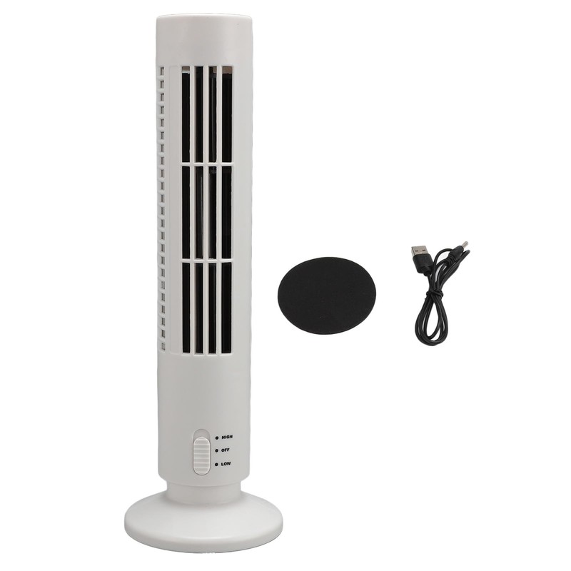 Bladeless Tower Fan, Quiet Portable Desk Fan with 2 Speeds,
