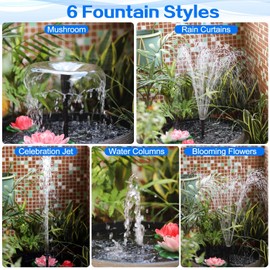 Plastic Fountain Nozzle 1/2, Fountain Head for Garden, Ponds, Tabletop Fish Ponds, Use for Indoor and Outdoor, 9 Components and 5 Different Shapes for Easy Installation, Pool Aerator Nozzle
