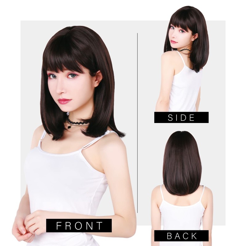 TefuRe H-6113RN-BLK Wig, Medium, Semi-Long, Full Wig, Wig, Small Face,