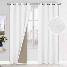 BGment White Blackout Curtains for Living Room 90 Inch Length 2 Panels Set, Faux Linen Textured Light Blocking Thermal Insulated Privacy Grommet Window Drapes for Bedroom, Each 52 Inches Wide