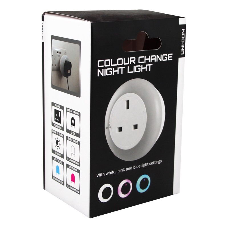 Uni-Com Plug-Through Colour Change Night Light with Dusk to Dawn