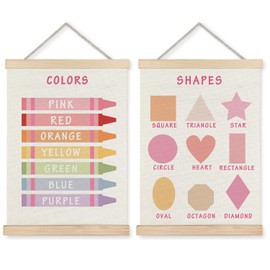 Supwhd Shapes Colors Posters for Classroom Wall, Shapes Colors Learning Poster Hanger Frame Wall Decor for Classroom Nursery Kids Room Playroom Preschool Decor, 12x16 Inches Set of 2（Pink）