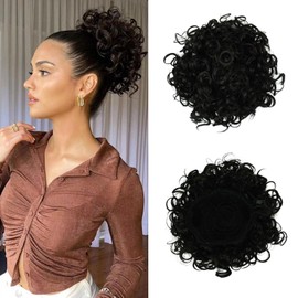 Fannace Messy Bun Hair piece for Women Elastic Drawstring Loose Wave Curly Scrunchies Ponytail Extension Synthetic Hair Extensions Hair Bun for Women Daily Use-Black (1B#)