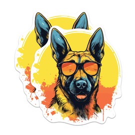 (2 Pack) Belgian Malinois Dog Stickers - Belgian Malinois with Sunglasses - Choose FromOver 100 Dog Breeds - 5 Inches On Longest Side - Premium Vinyl - Made in USA - BMCS0313
