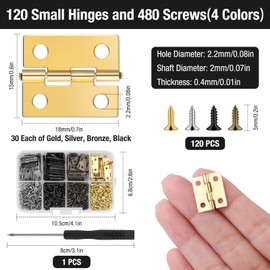 120 Pcs 1 inch Small Hinges,4 Colours Hinge for Wooden Boxes,Small Cabinet Hinges with 480 Screws and 1 Screwdriver,Door Hinges for DIY Crafts,Jewelry Box,Cabinet