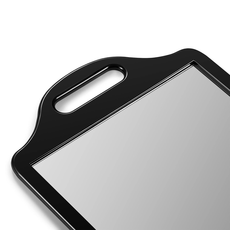 スノーフレーク ハンドル付き大型ハンドミラー - ヘアスタイリスト用サロンミラー - 長方形バーバーハンドヘルドミラー(ブラック)