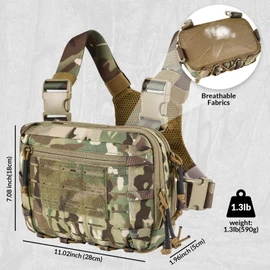 Tactical Chest Pack EDC Chest Bag 2L Utility Molle Chest Rig Pouch with CCW Compartment Adjustable Strap Outdoor