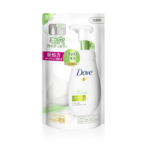 Dove Deep Pure Creamy Foaming Facial Cleanser Refill, For Pores, Exfoliating Blackheads, 4.9 fl oz (140 ml) x 1