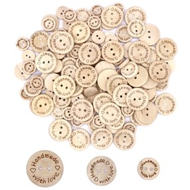 Dokpav 120 Pcs Wooden Buttons with 2 Holes, Handmade with Love Wooden Buttons, Round Natural Wooden Buttons for Sewing Knitting Baby Cardigans DIY Crafts Decorations, 15mm + 20mm + 25mm