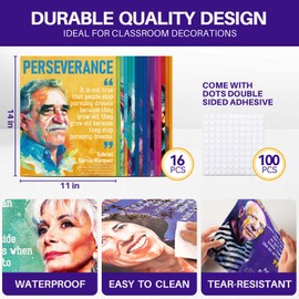 Hispanic Heritage Month Decorations Posters 16pcs English Motivational Posters Famous Latino Hispanic People Inspirational Positive Quotes Poster