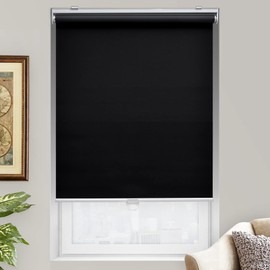 AOSKY Cordless Roller Shades Blackout Blinds for Windows Room Darkening Rolled Up Shades with Spring System, UV Protection Window Shades Door Blinds for Home and Office (34" W x 72" H, Black)
