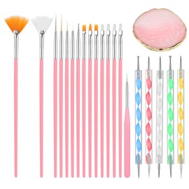 21 Pcs Nail Art Tools Set 1 Pcs Resin Nail Art Palette Mixed Color 2 Way Acrylic Silicone Carving Pen Dotting Pen Tool Nail-Art Kit Manicure Kit DIY Makeup Display Board for Home Salon