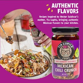 Tia Lupita Mexican Chili Crunch Cranberry – Salsa Macha, Crunchy Morita Chili Oil | Gluten-Free, Non-GMO, Vegan | 7.5 Oz (Pack of 2)
