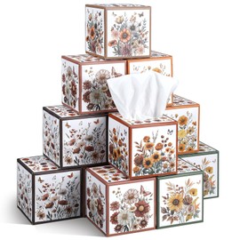 Fourluoo 12 Pack Fall Wildflower Floral Facial Tissues Cube Boxes 600 Sheets 3 Ply Autumn Small Flower Square Face Tissues Bulk for Thanksgiving Day Car Bedroom Party Supplies